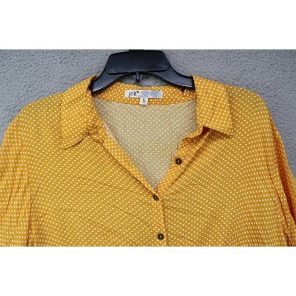 Jolt Yellow Polka Dot Button Up Top-Size XL-Tie Front - Picture 4 of 8